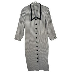 DBY Womens Dress M Black Check Long Sleeve Button Down Sheath Career Academia